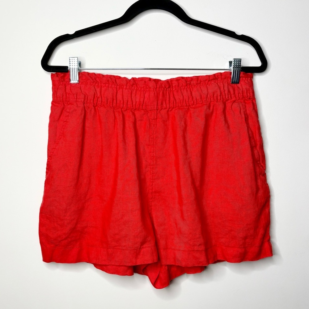 H&M Red 100% Linen Shorts Stretch High Waist Pockets